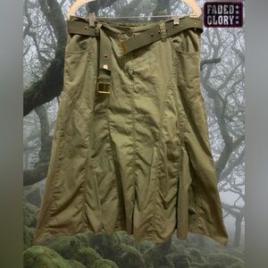 VTG 2000s FADED GLORY Green A-Line Cargo Maxi Skirt w/Belt Ladies Size 12